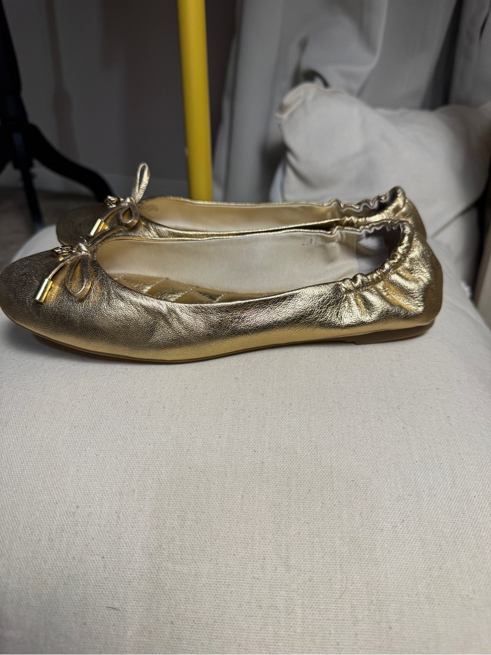 Michael Kors Gold Leather Ballet Flats with Bow - Picture 4 of 8